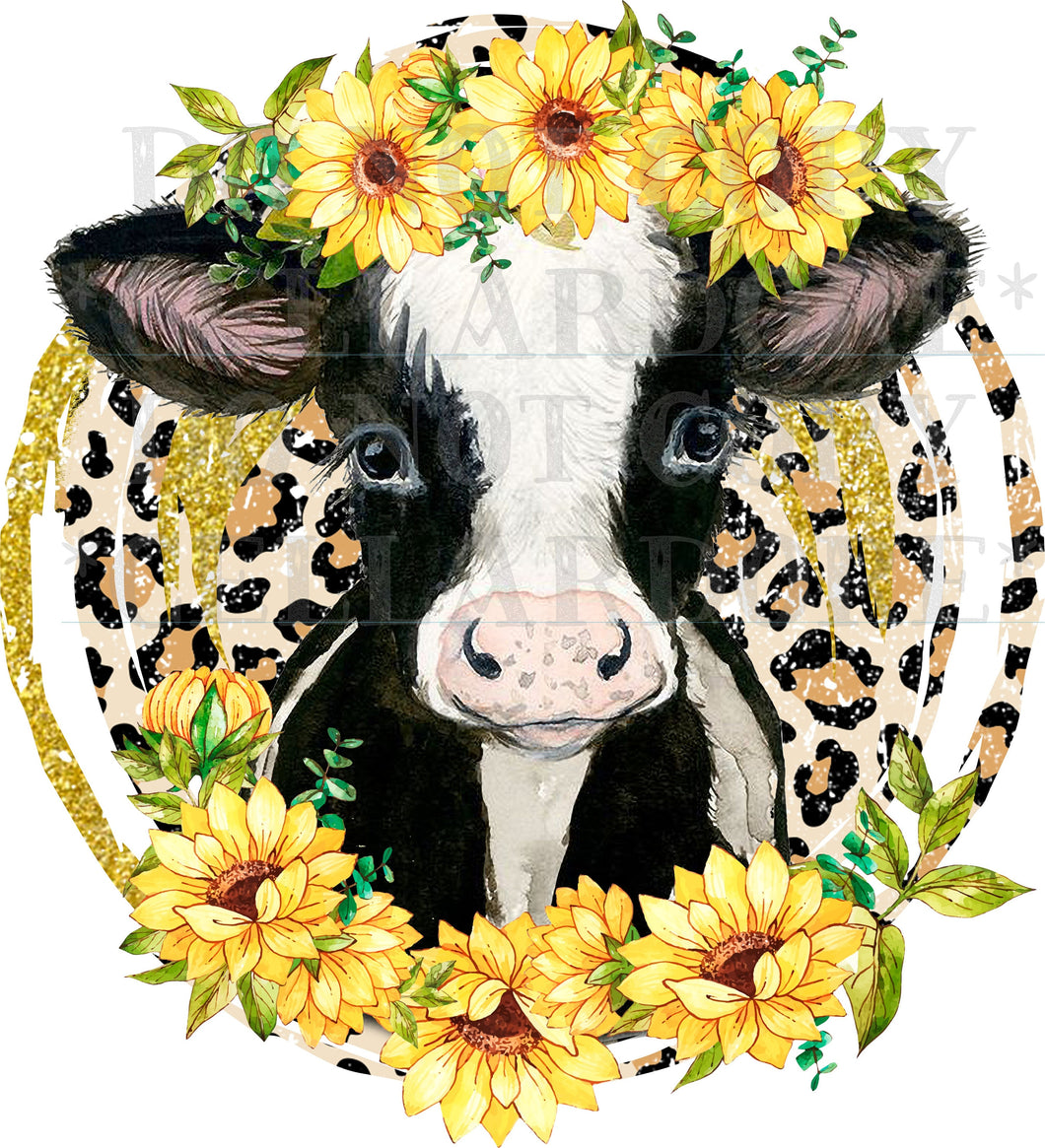 Cute Sunflower Cow - DTF Ready to Press or Sublimation Transfer