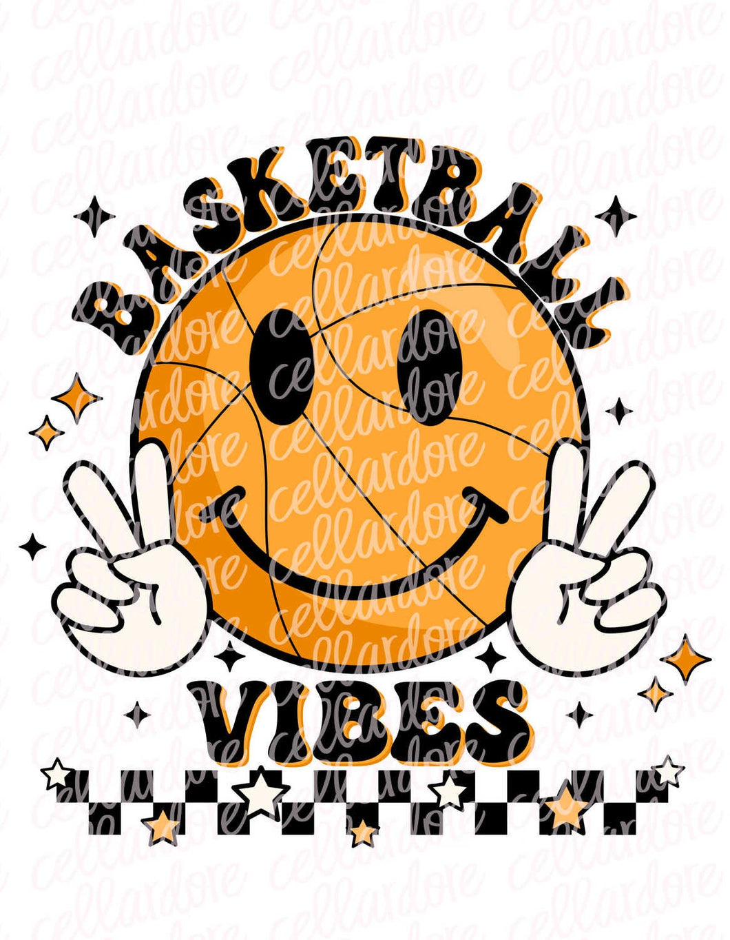 Basketball Vibes Peace Smiley Face - DTF Ready to Press or Sublimation Transfer