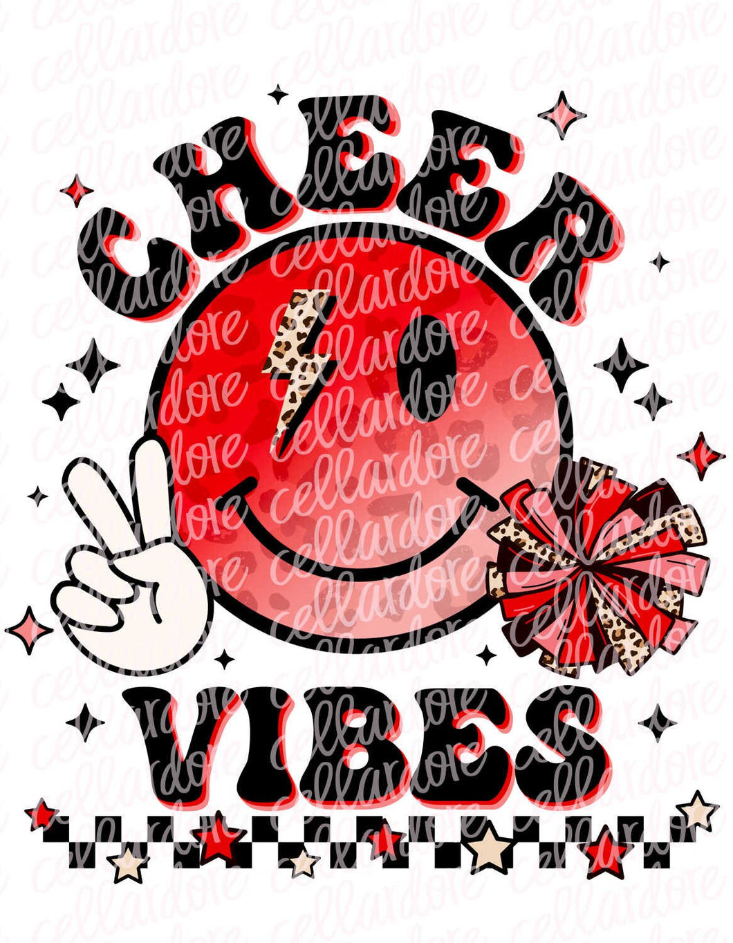 Cheer Vibes Peace Smiley Face - Red - DTF Ready to Press or Sublimation Transfer