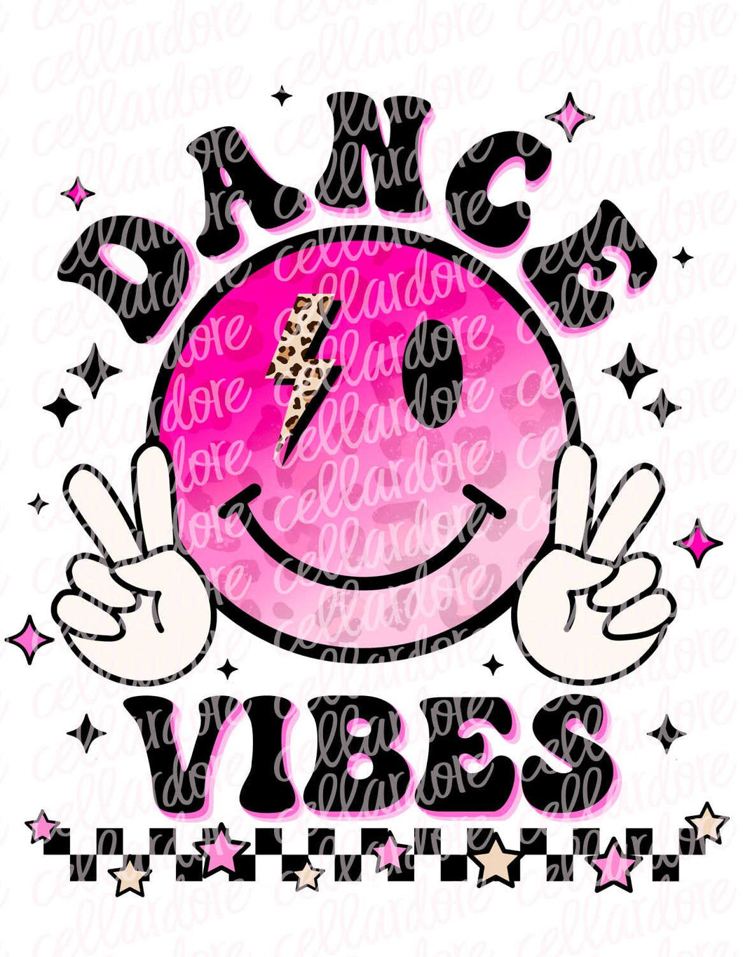 Dance Vibes Peace Smiley Face - Pink - DTF Ready to Press or Sublimation Transfer