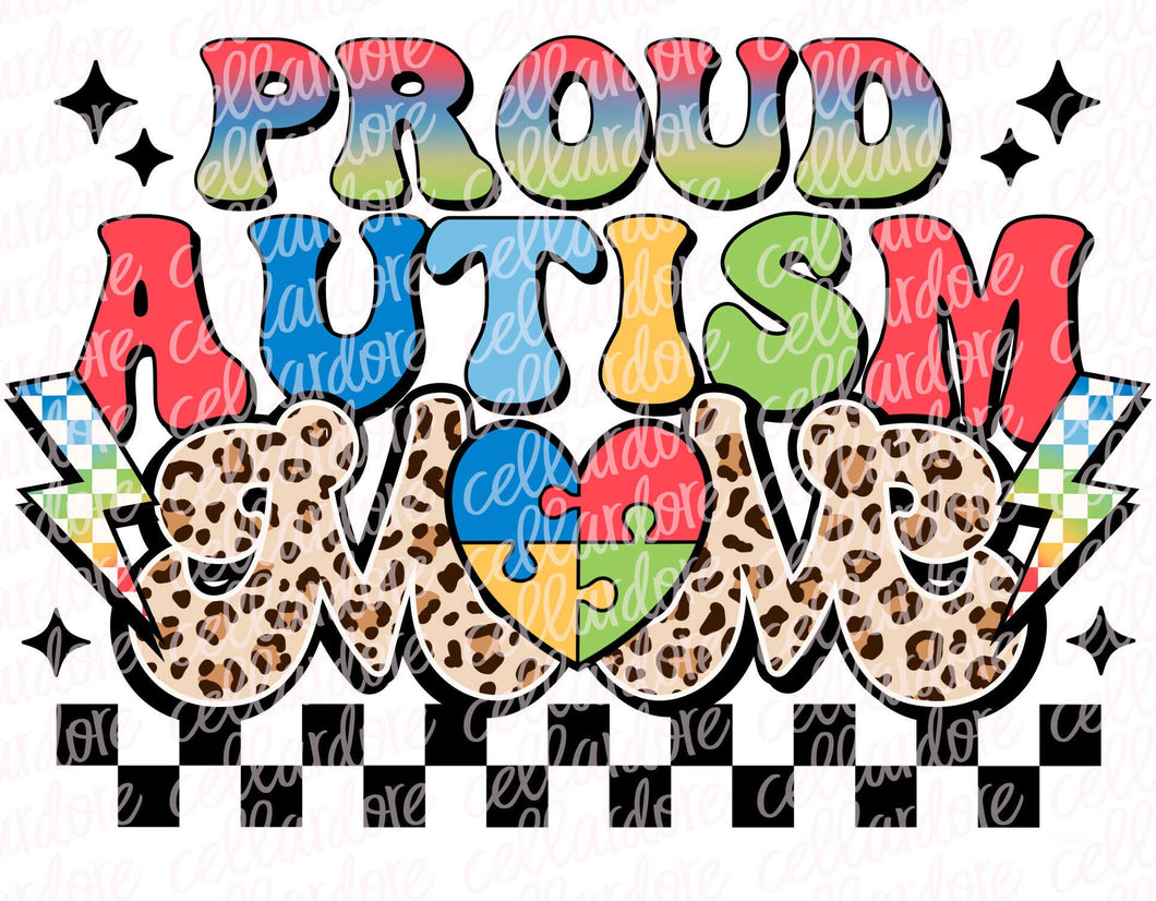 Proud Autism Mom - DTF Ready to Press or Sublimation Transfer