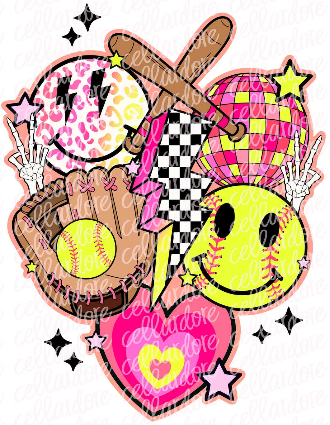 Retro Softball Collage - Pink - DTF Ready to Press or Sublimation Transfer