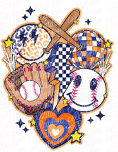 Load image into Gallery viewer, Retro Baseball Collage (Blue/Orange) - DTF Ready to Press or Sublimation Transfer
