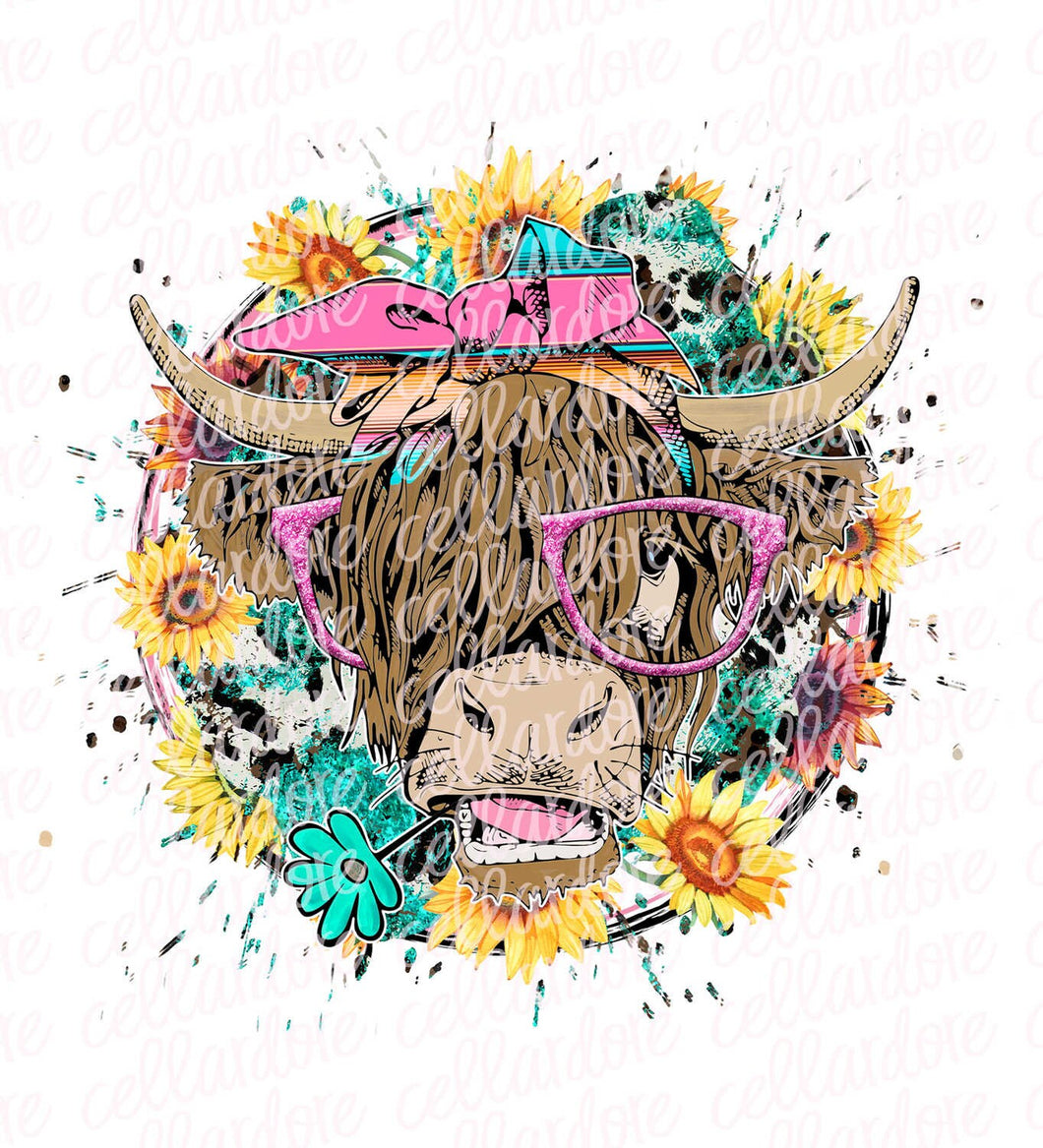 Summer Sunflower Cow - DTF Ready to Press or Sublimation Transfer