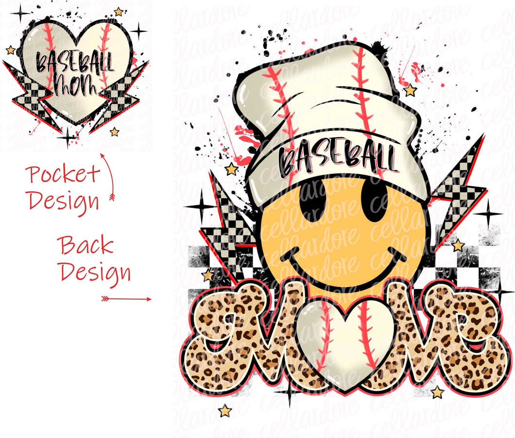 Baseball Mom - Pocket and Back Design Set - DTF Ready to Press or Sublimation Transfer