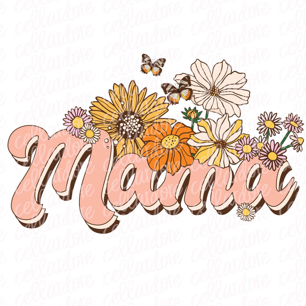 Mama | Retro Flowers Neutral | DTF Ready to Press or Sublimation Transfer