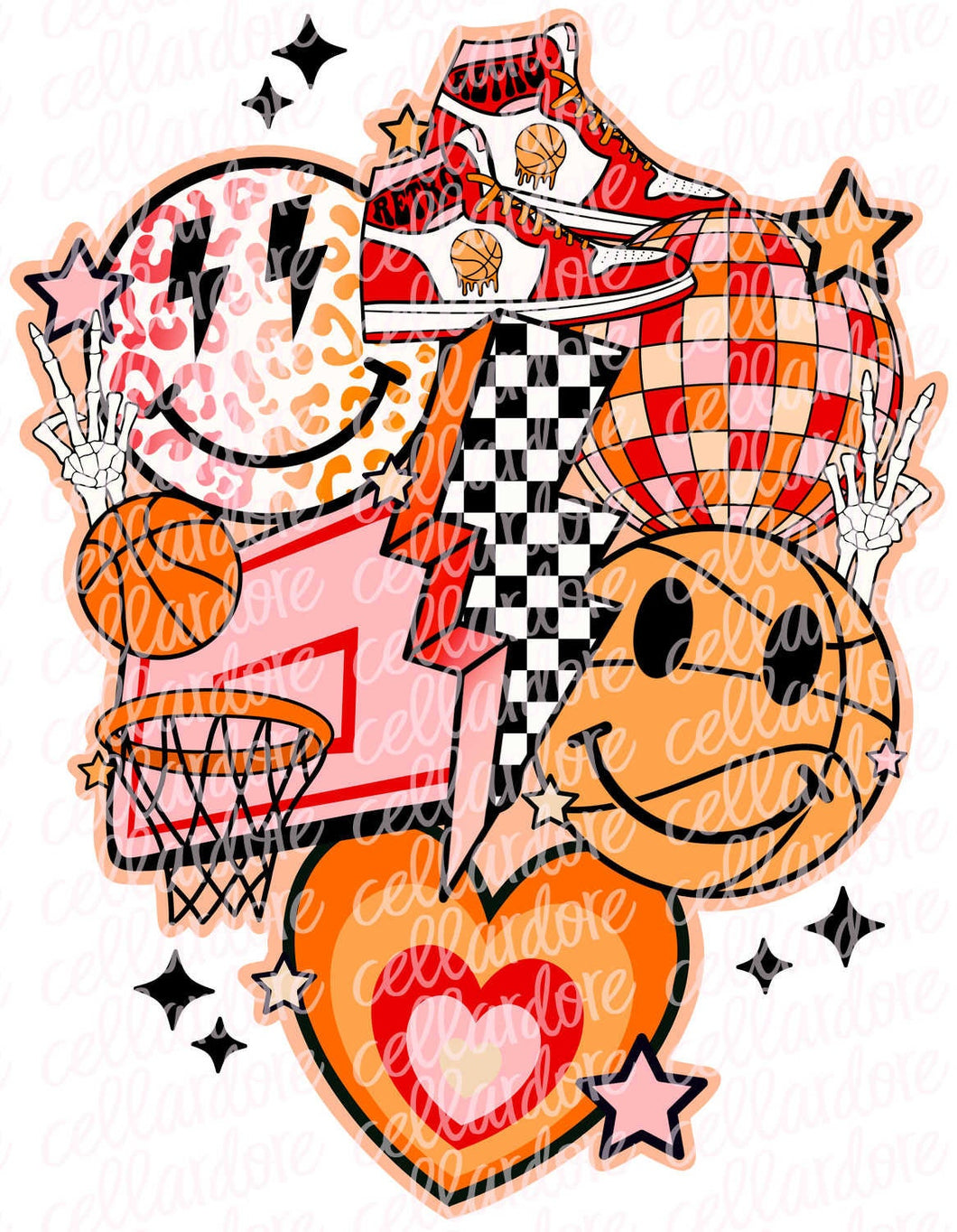 Retro Basketball Collage (Red/Orange) - DTF Ready to Press or Sublimation Transfer