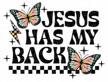 Load image into Gallery viewer, Jesus Has My Back - Pocket and Back Design - DTF Ready to Press or Sublimation Transfer
