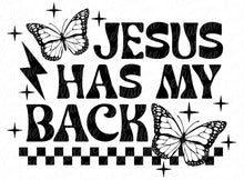 Load image into Gallery viewer, Jesus Has My Back - Pocket and Back Design - DTF Ready to Press or Sublimation Transfer
