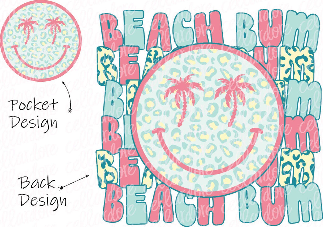 Beach Bum - Pocket and Back Design Set | DTF Ready to Press or Sublimation Transfer