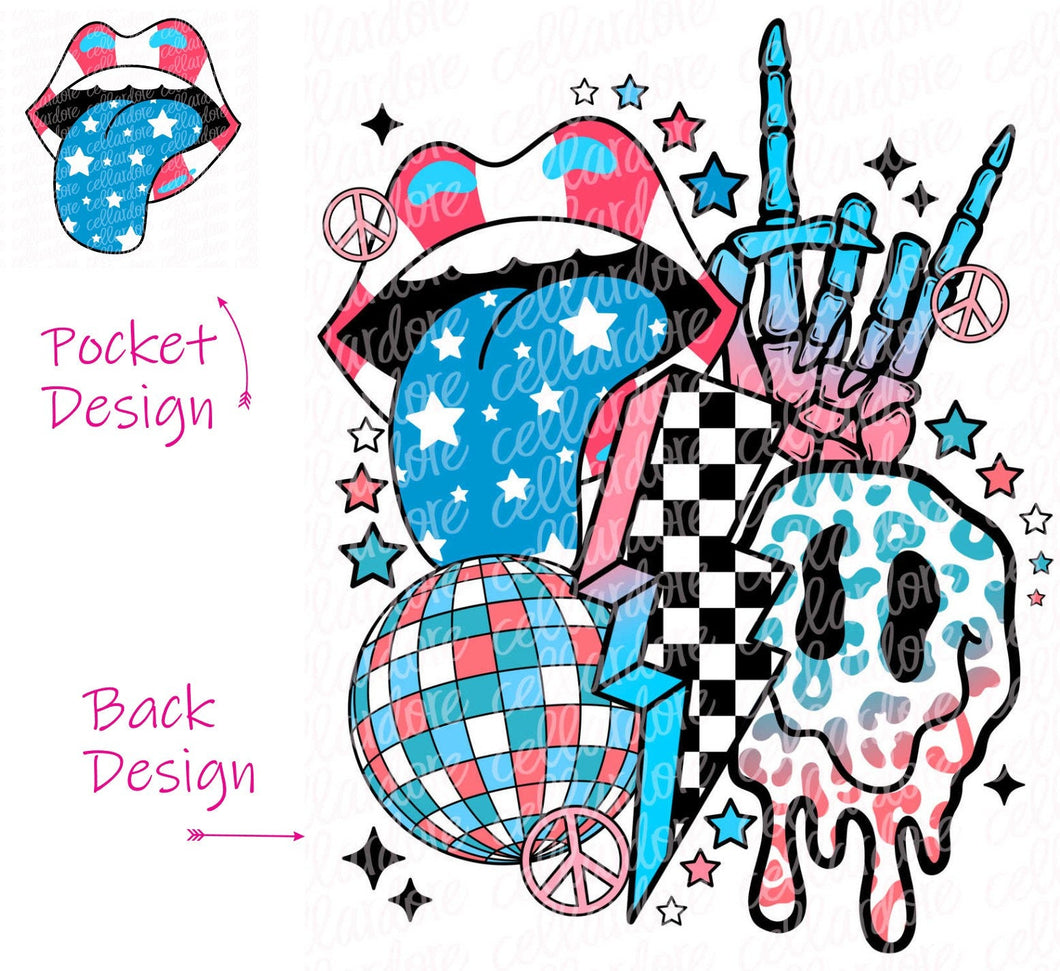 Rock On USA Collage - Pocket and Back Design Set | DTF Ready to Press or Sublimation Transfer