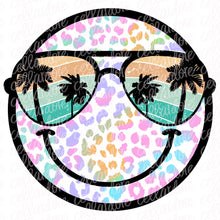 Load image into Gallery viewer, Colorful Summer Smiley Face with Sunglasses | DTF Ready to Press or Sublimation Transfer
