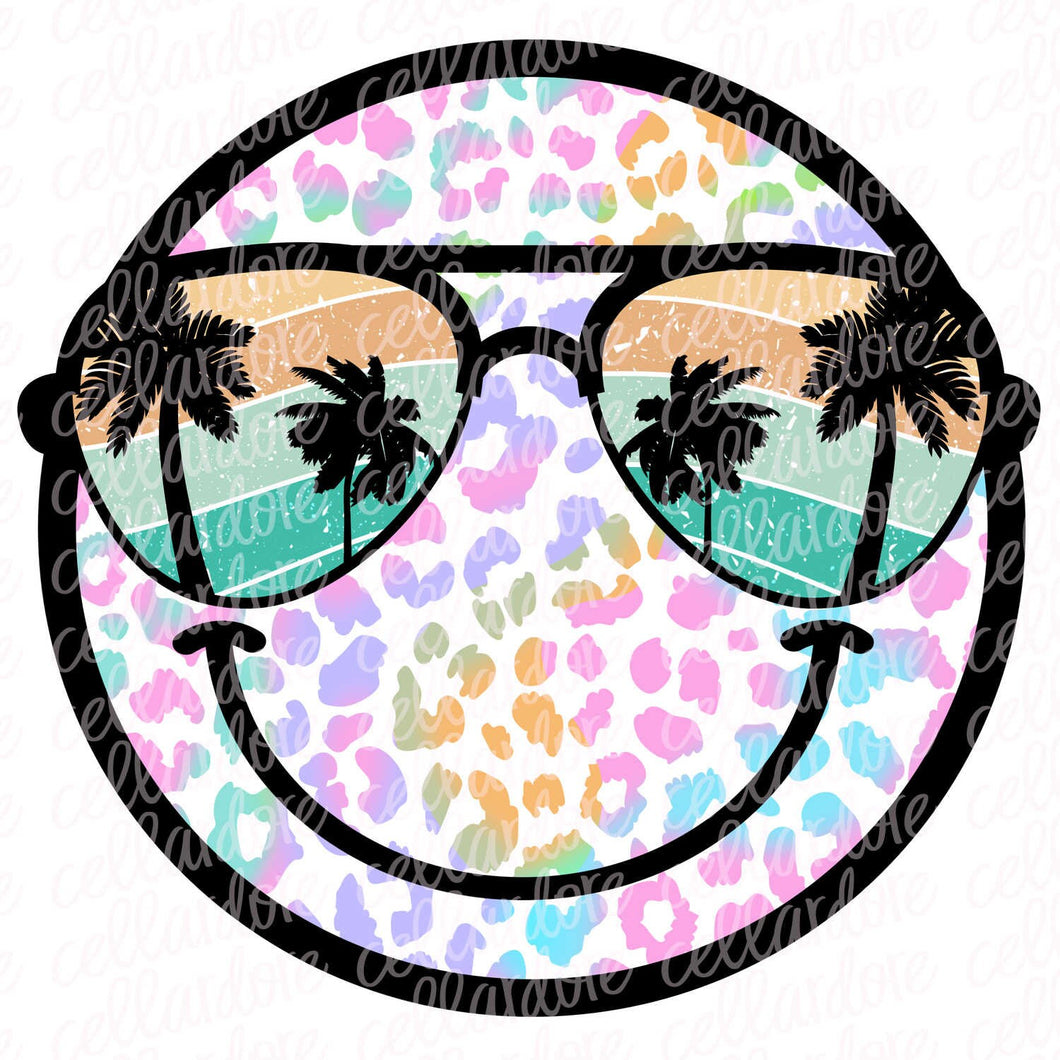 Colorful Summer Smiley Face with Sunglasses | DTF Ready to Press or Sublimation Transfer