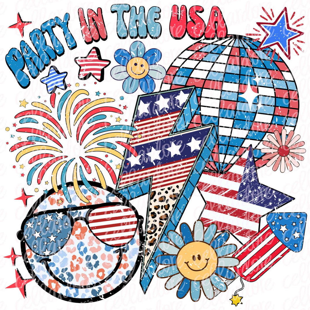 Party in the USA Retro Collage | DTF Ready to Press or Sublimation Transfer