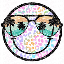 Load image into Gallery viewer, Colorful Summer Smiley Face with Sunglasses | DTF Ready to Press or Sublimation Transfer
