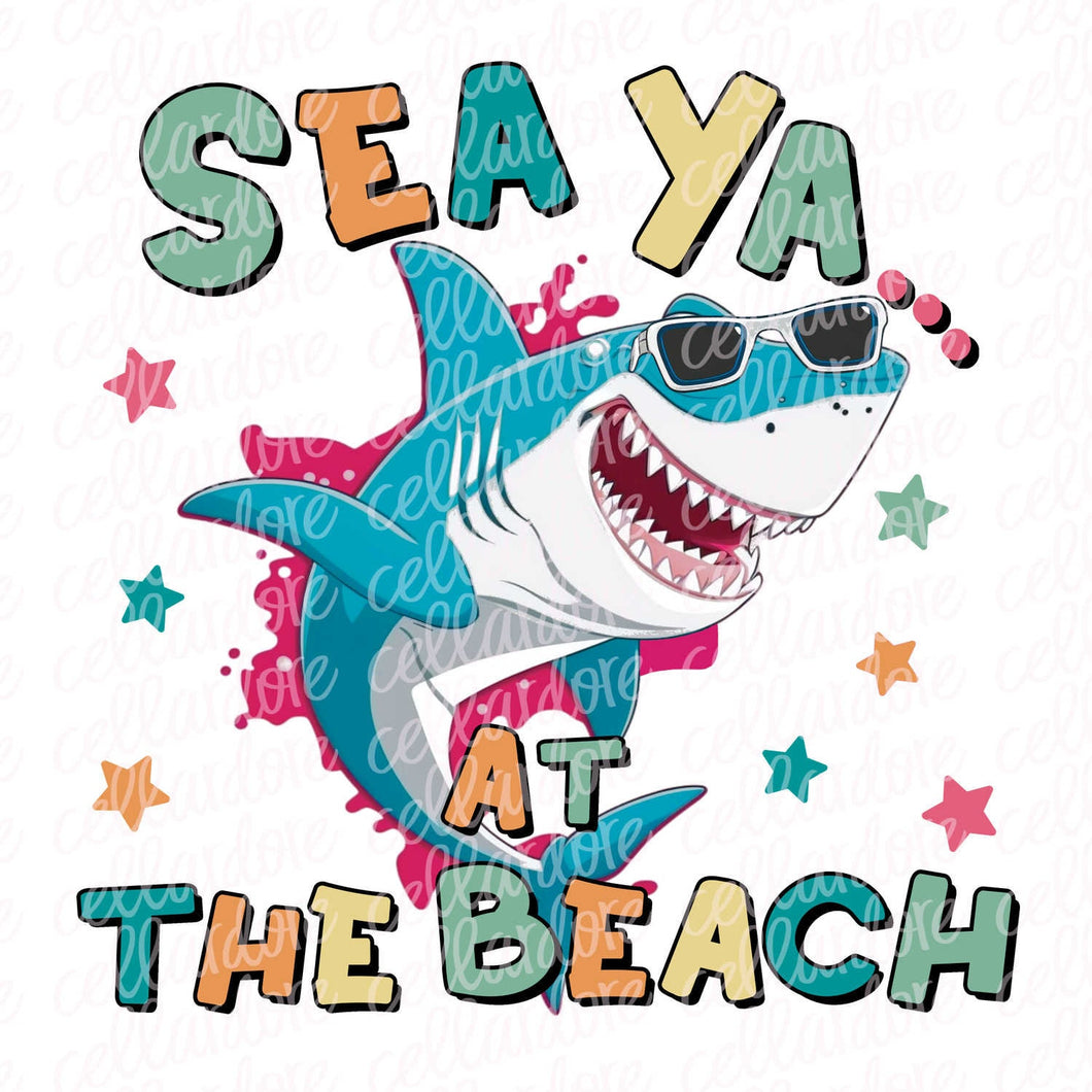 Sea ya at the Beach - Blue or Pink Shark | DTF Ready to Press or Sublimation Transfer