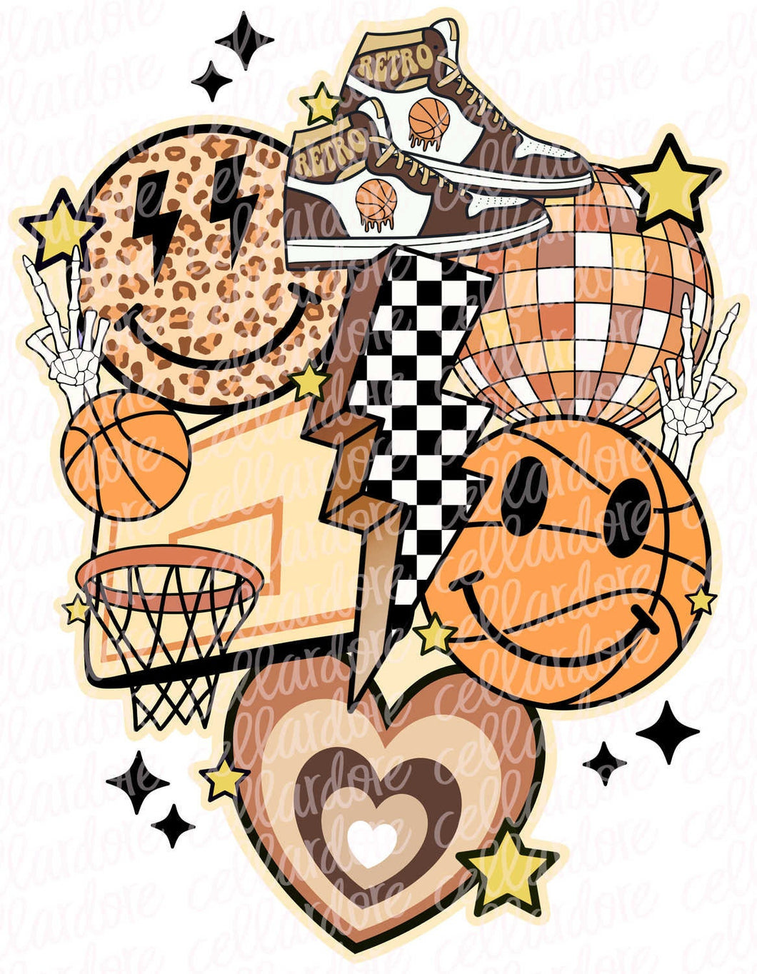 Retro Basketball Collage (Tan) - DTF Ready to Press or Sublimation Transfer