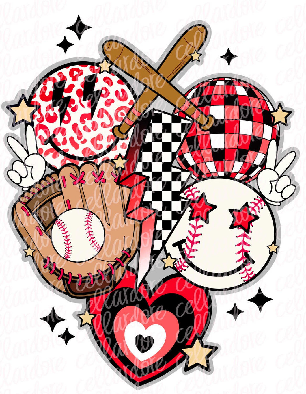 Retro Baseball Collage (Red/Black) - DTF Ready to Press or Sublimation Transfer (Copy)