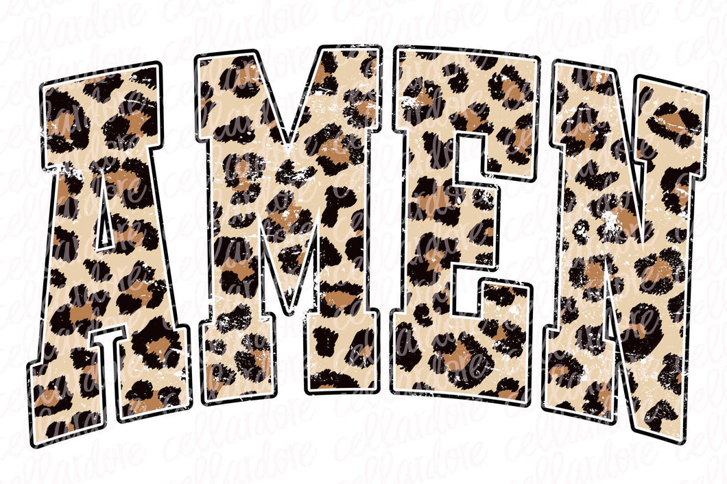 Amen- Leopard Print Varsity Letters | DTF Ready to Press or Sublimation Transfer