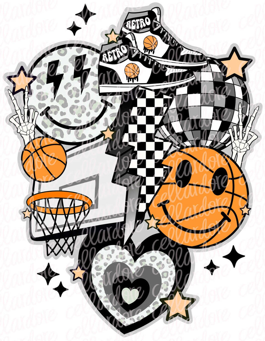 Retro Basketball Collage (Black) - DTF Ready to Press or Sublimation Transfer