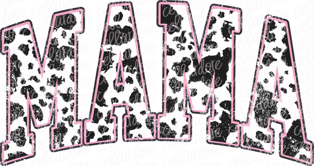 MAMA Cow Print Varsity Letters | DTF Ready to Press or Sublimation Transfer