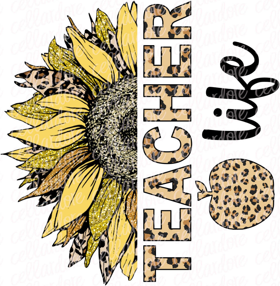 Teacher Life Sunflower Leopard Apple | DTF Ready to Press or Sublimation Transfer