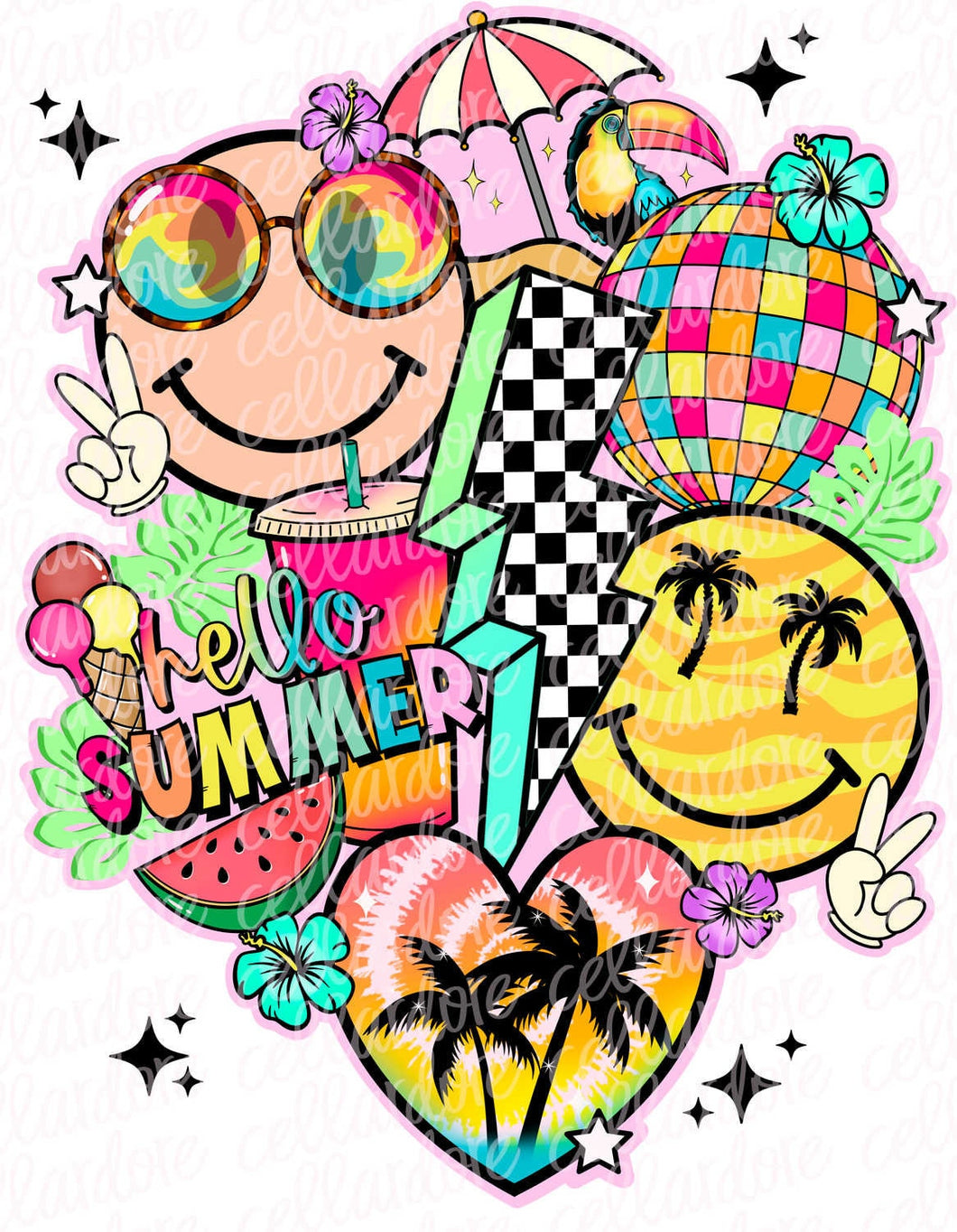 Hello Summer Collage - DTF Ready to Press or Sublimation Transfer