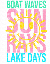 Load image into Gallery viewer, Boat Waves Sun Rays Lake Days | DTF Ready to Press Transfer or Sublimation Transfer
