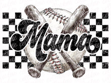 Load image into Gallery viewer, Retro Baseball Mama Checkered Background - 2 design options - Ready to Press or Sublimation Transfer
