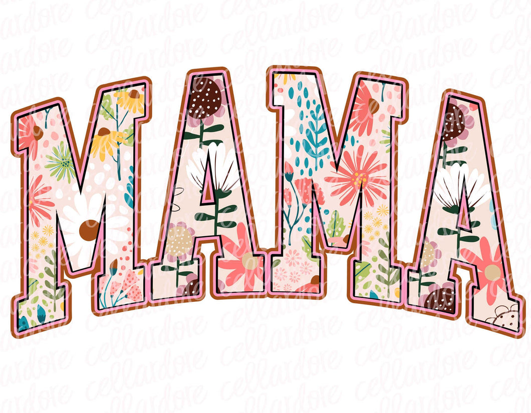 Mama Floral Varsity Letters | DTF Ready to Press or Sublimation Transfer