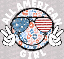 Load image into Gallery viewer, All American Girl Smiley | DTF Ready to Press or Sublimation Transfer
