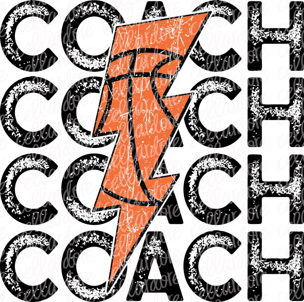 Basketball Coach Stacked Lightning Bolt - DTF Ready to Press or Sublimation Transfer