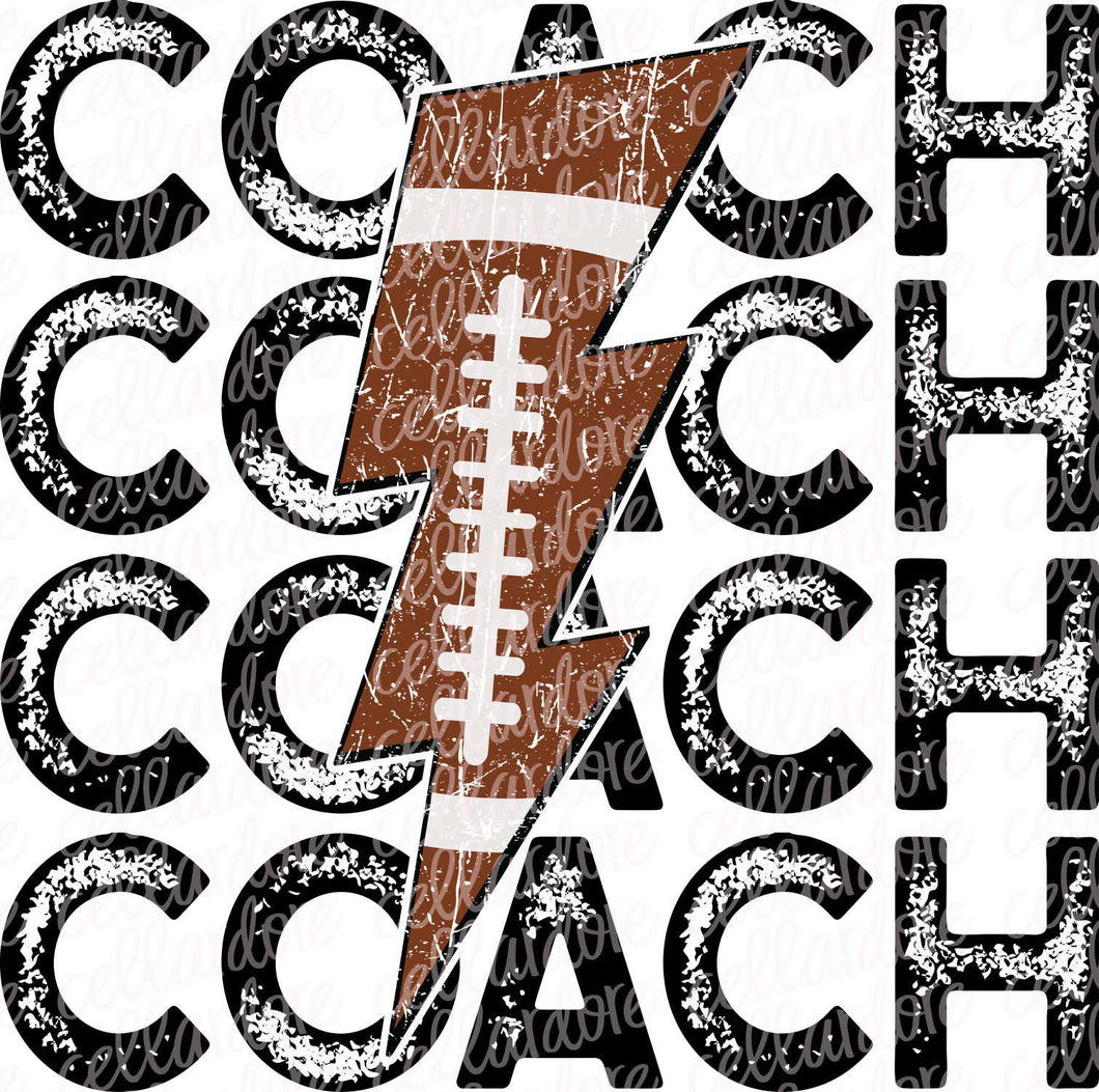 Football Coach Stacked Lightning Bolt - DTF Ready to Press or Sublimation Transfer