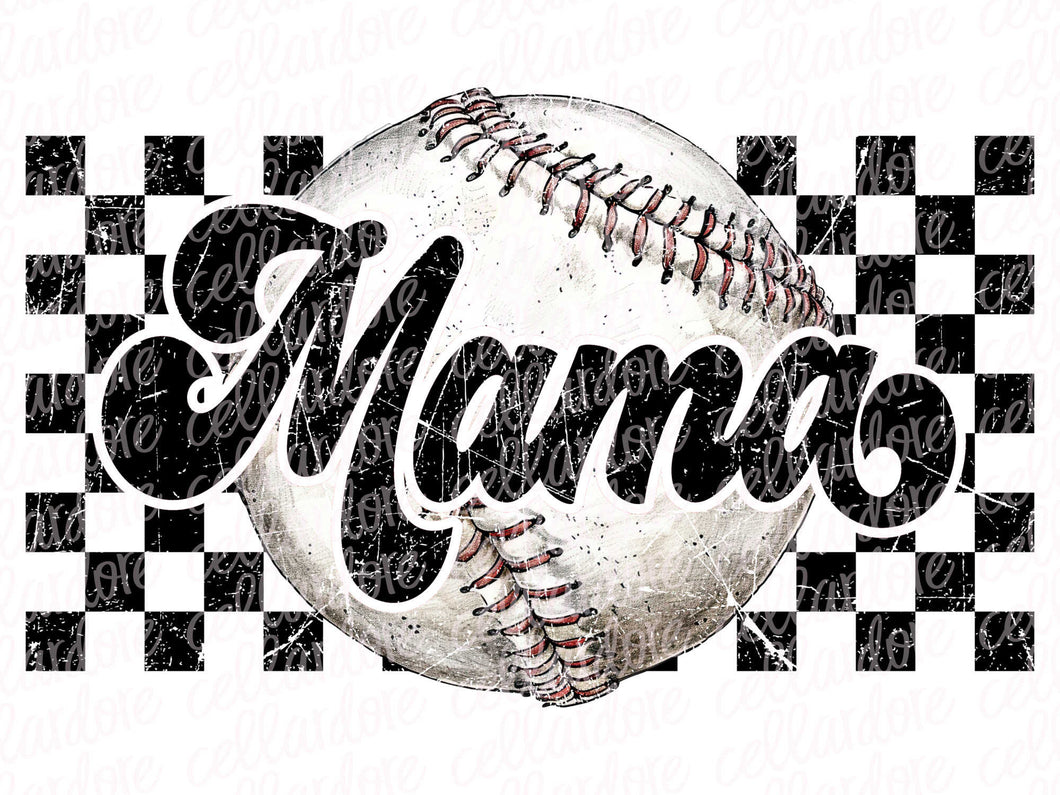 Retro Baseball Mama Checkered Background - 2 design options - Ready to Press or Sublimation Transfer