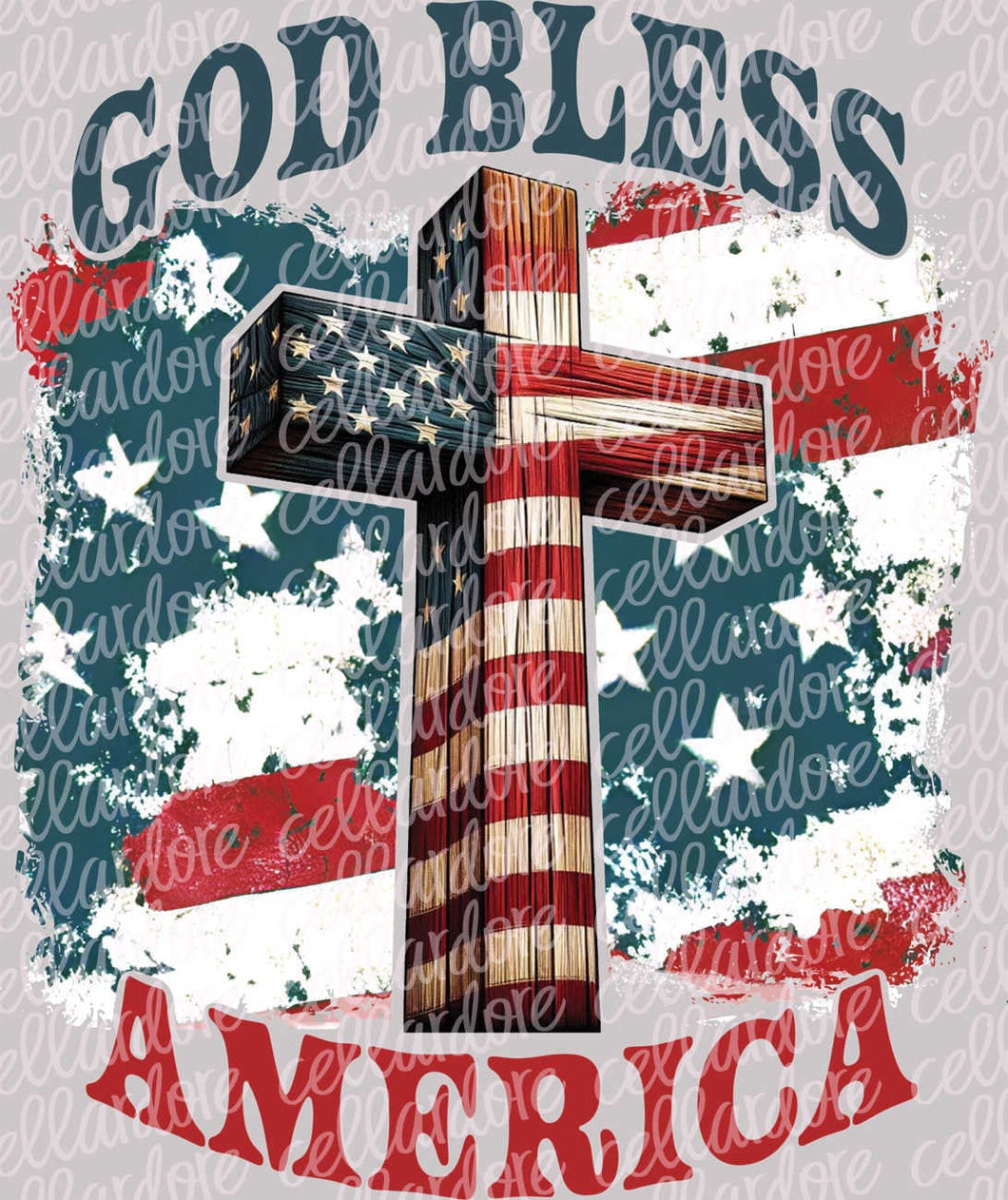 God Bless America Flag Cross | DTF Ready to Press or Sublimation Transfer