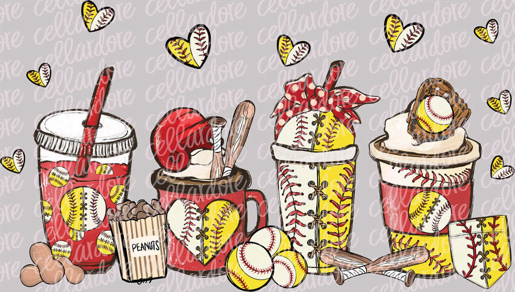 Baseball Softball Coffee Drinks | DTF Ready to Press or Sublimation Transfer