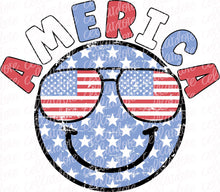 Load image into Gallery viewer, America Patriotic Smiley with optional pocket design | DTF Ready to Press or Sublimation Transfer
