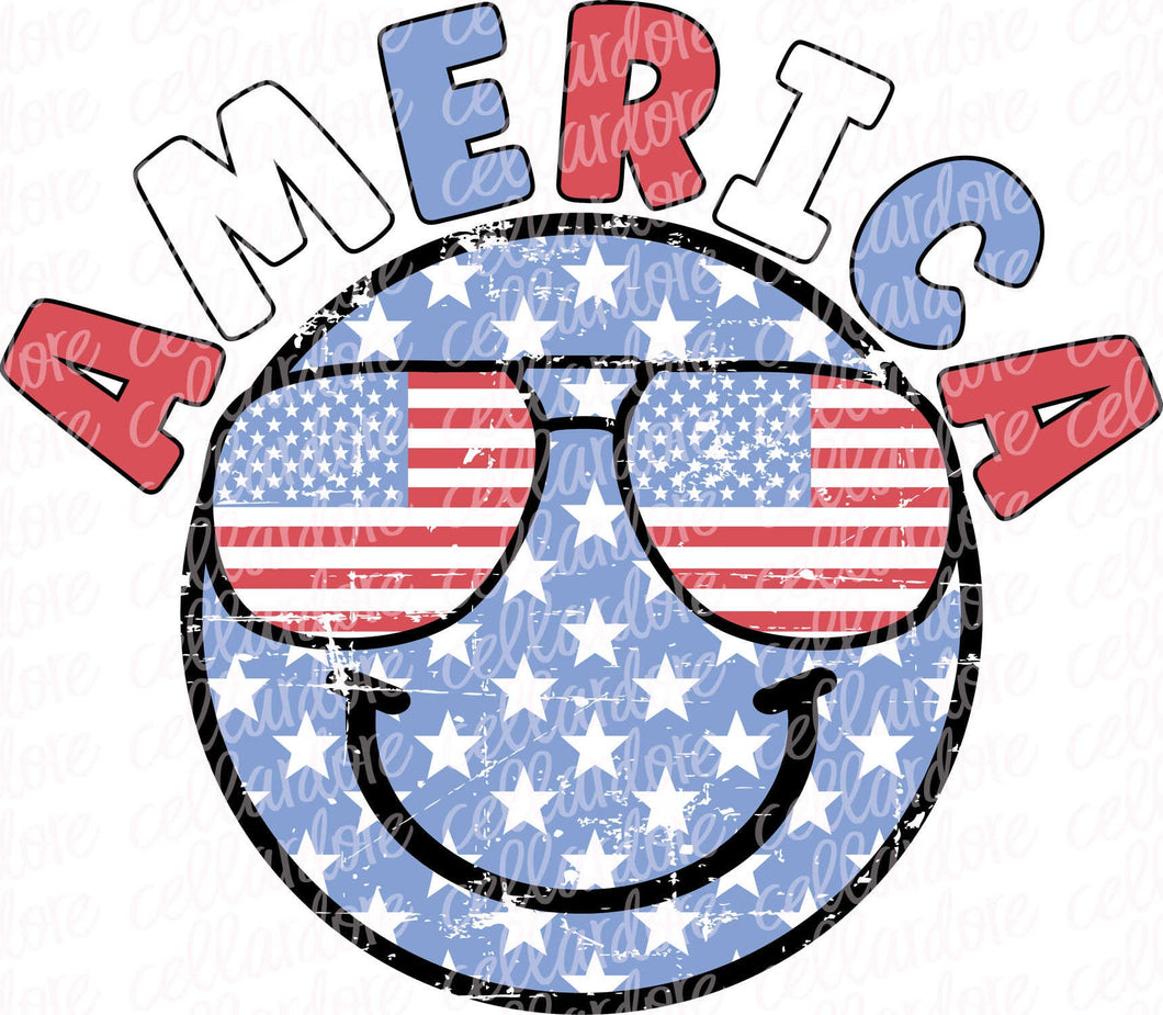 America Patriotic Smiley with optional pocket design | DTF Ready to Press or Sublimation Transfer