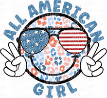 Load image into Gallery viewer, All American Girl Smiley | DTF Ready to Press or Sublimation Transfer
