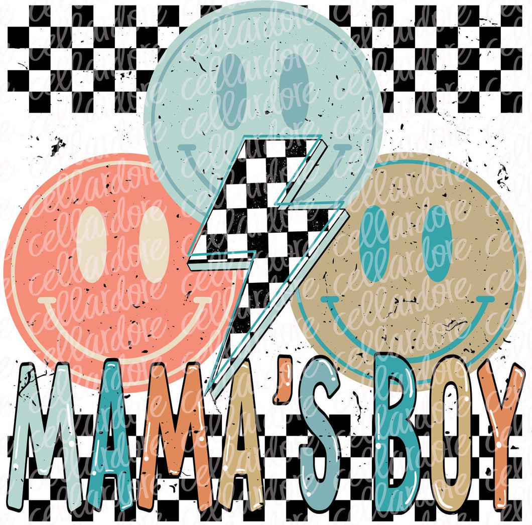 Mama's Boy Smiley Checks | DTF Ready to Press or Sublimation Transfer