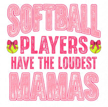 Load image into Gallery viewer, Loudest Mamas Softball with optional pocket design | DTF Ready to Press or Sublimation Transfer
