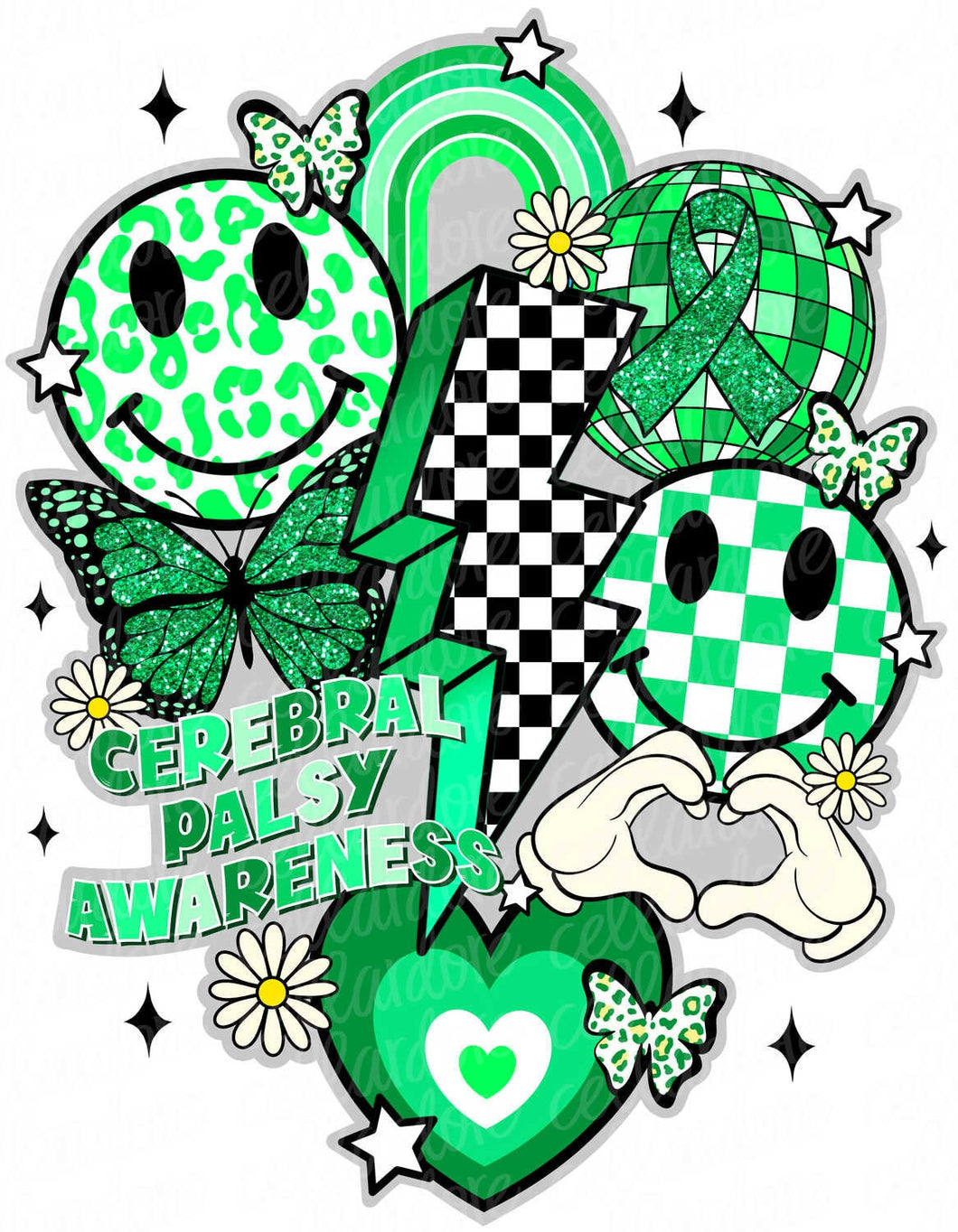 Cerebral Palsy Awareness Retro Collage | DTF Ready to Press or Sublimation Transfer