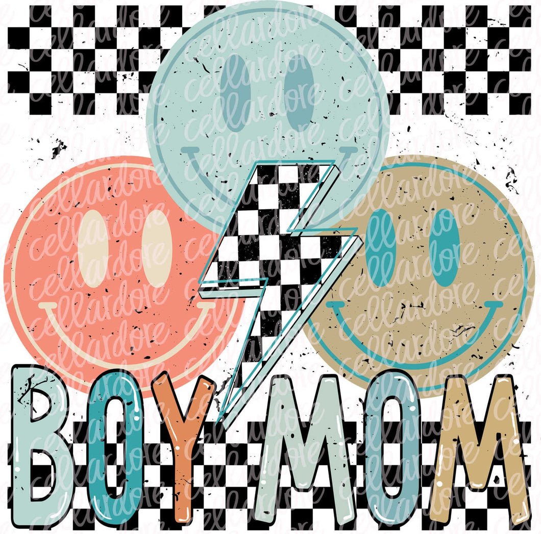 Boy Mom Smiley Checks | DTF Ready to Press or Sublimation Transfer