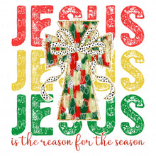 Load image into Gallery viewer, Jesus is the Reason for the Season Cross Coquette Bow | DTF Ready to Press Transfer
