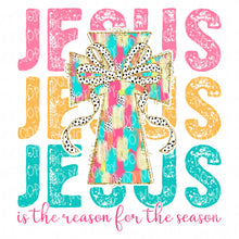 Load image into Gallery viewer, Jesus is the Reason for the Season Cross Coquette Bow | DTF Ready to Press Transfer
