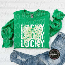 Load image into Gallery viewer, Lucky Stacked Clover Coquette Sweatshirt (Adult) - Completed Apparel Item
