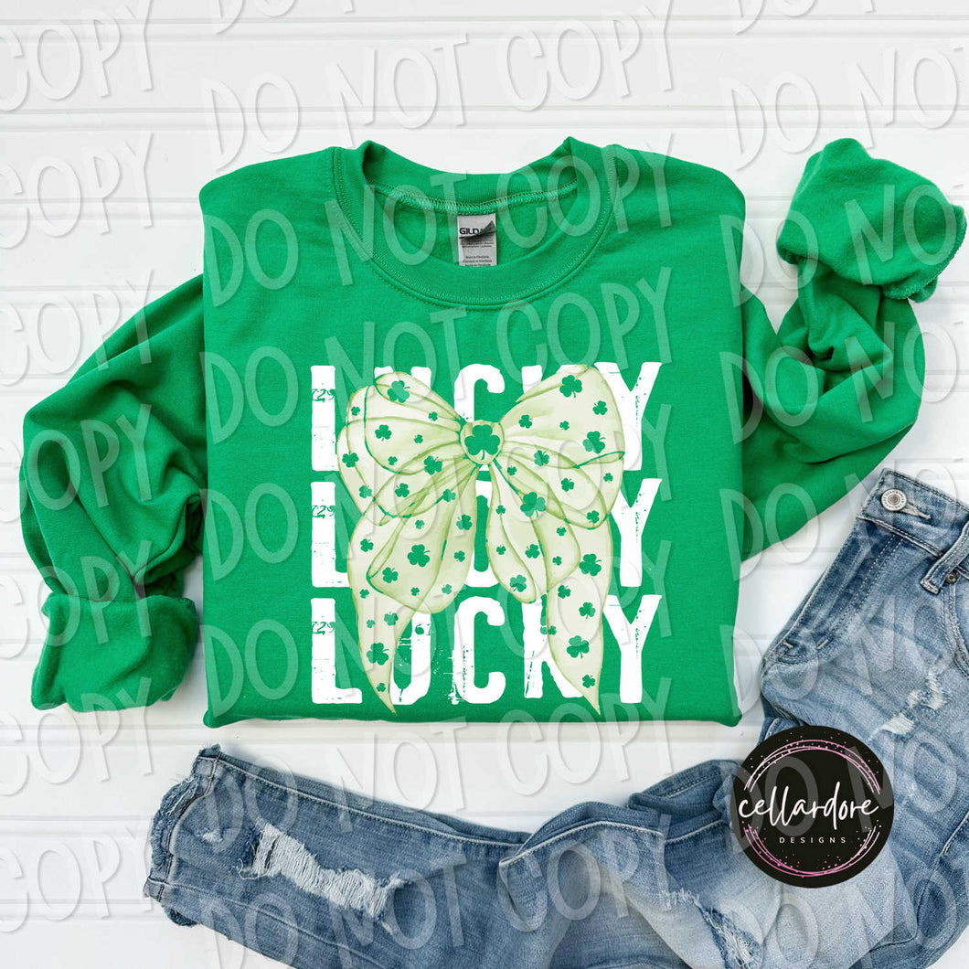 Lucky Stacked Clover Coquette Sweatshirt (Adult) - Completed Apparel Item