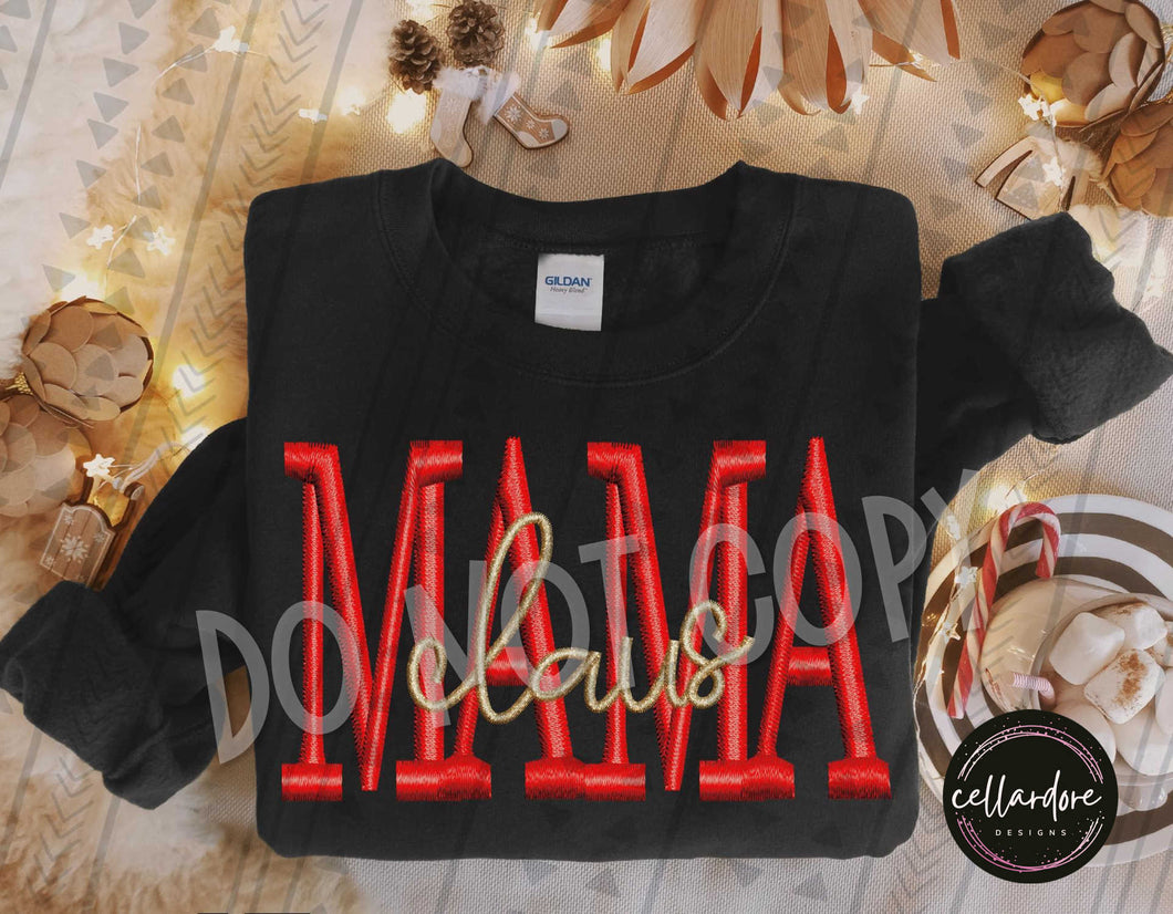 Mama Claus Faux Embroidery Sweatshirt - Completed Apparel Item