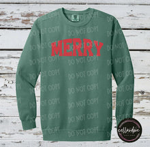 Load image into Gallery viewer, Merry Long Sleeve Tee or Sweatshirt - Completed Apparel Item
