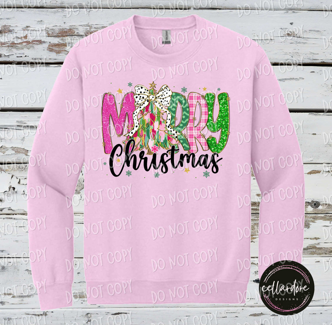 Merry Christmas Doodle Letters Sweatshirt - Completed Apparel Item